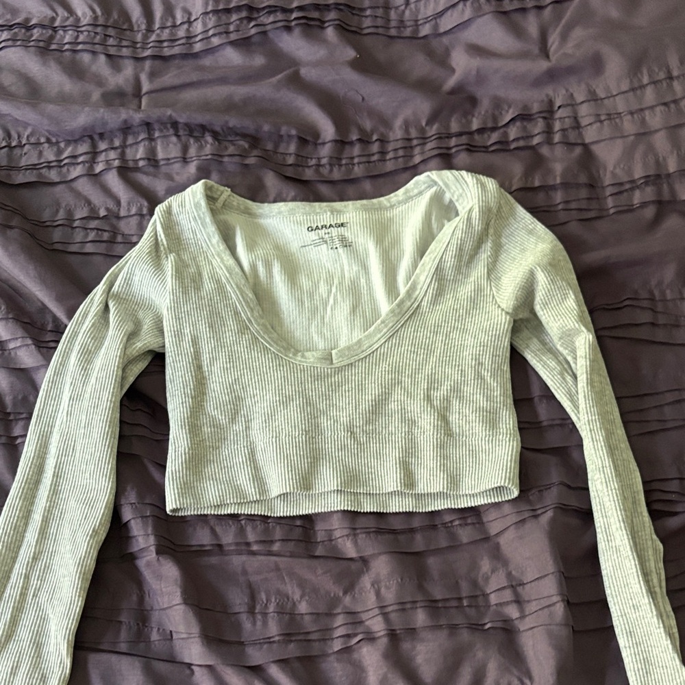 Garage Light Green Ribbed Crop Top